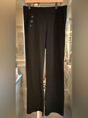 Betabrand Black Bootcut Ponte Pants with Button Detail